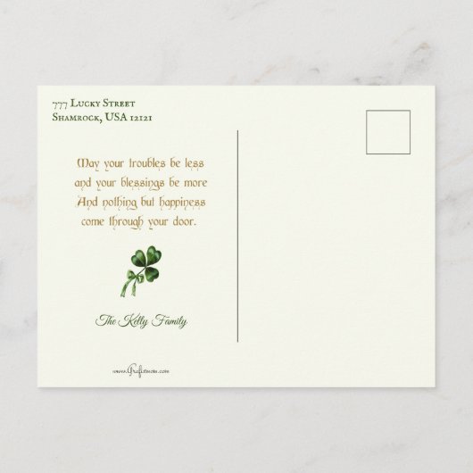 ヴィンテージアイリッシュガールw/エリンゴーブラグ国旗 シーズンポストカード (裏面)