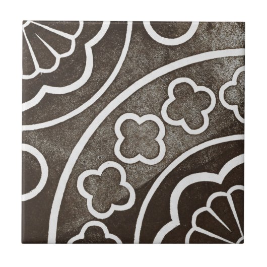 ヴィンテージアイリッシュセラミックアートデザインブラック タイル (正面)