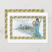 ヴィンテージアイリッシュレディとハープ&シャムロック縁ど シーズンポストカード (正面/裏面)