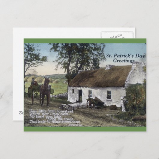 ヴィンテージアイリッシュ茅葺きコテージサンパトリックスの日 ポストカード (正面/裏面)