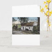 ヴィンテージアイリッシュ茅葺きコテージセントパトリックスデー カード (黄色い花)