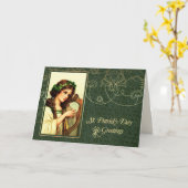 ヴィンテージアイルランドの少女ハープ・セント・パトリックの日 カード (黄色い花)