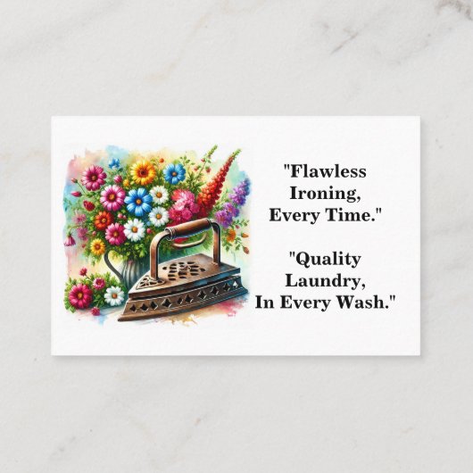 ヴィンテージアイロンフローラアイロン掛け洗濯物乾式洗浄 名刺 (裏面)
