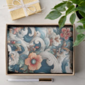 ヴィンテージアインスパイアジアの水色フローラ波 薄葉紙 (ギフト)