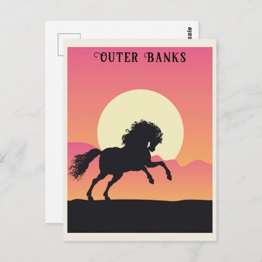 ヴィンテージアウターバンクワイルドホースサンセット ポストカード (正面/裏面)