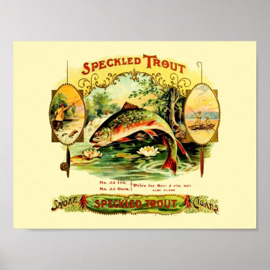 ヴィンテージアウトドアスポーツ&魚釣りシガーラベル ポスター (正面)