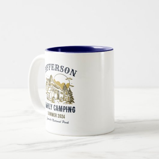 ヴィンテージアウトドアファミリー懇親会キャンピングトリップ ツートーンマグカップ (正面左)