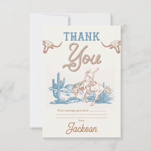 ヴィンテージアガブブルーグリーンカウボーイサンキューカード サンキューカード (正面)