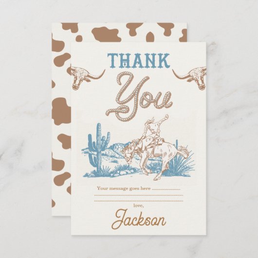 ヴィンテージアガブブルーグリーンカウボーイサンキューカード サンキューカード (正面/裏面)