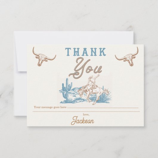 ヴィンテージアガブブルーグリーンカウボーイサンキューカード 招待状 (正面)
