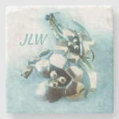 ヴィンテージアクアと金ゴールドリリー ストーンコースター (正面)