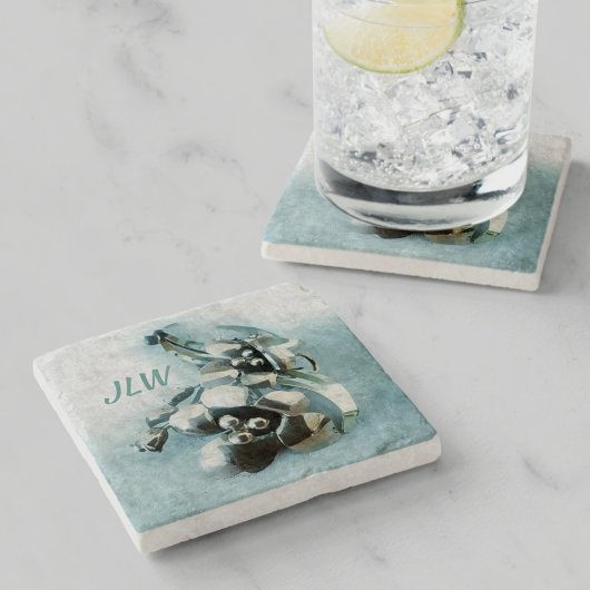 ヴィンテージアクアと金ゴールドリリー ストーンコースター