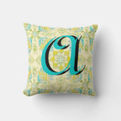 ヴィンテージアクアイエローイカットフローラモノグラムピロー クッション (正面)