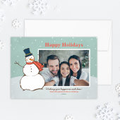 ヴィンテージアクアウィンター雪だるまハッピーホリデーズフォト シーズンカード