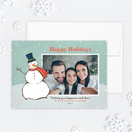 ヴィンテージアクアウィンター雪だるまハッピーホリデーズフォト シーズンカード