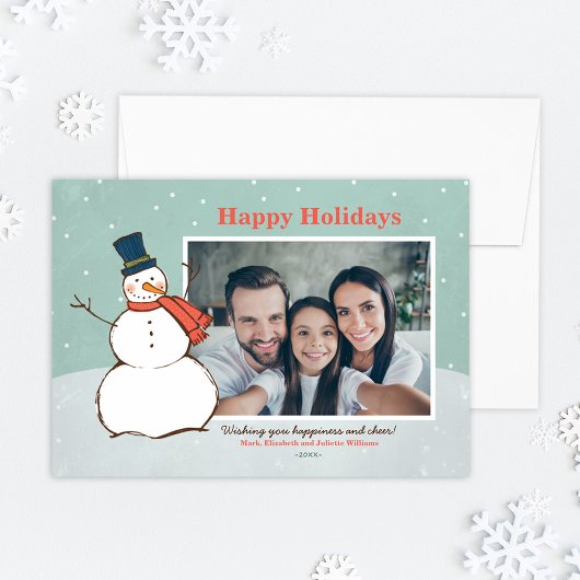 ヴィンテージアクアウィンター雪だるまハッピーホリデーズフォト シーズンカード