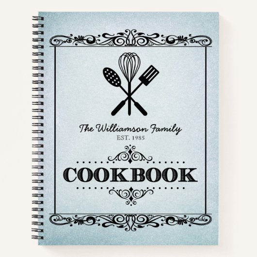 ヴィンテージアクアエイジ紙ファミリークックブック ノートブック (正面)