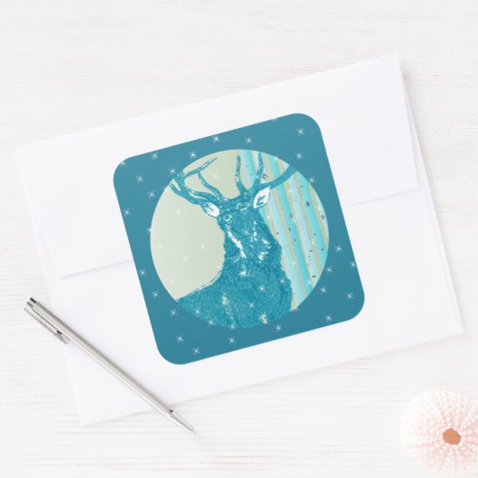 ヴィンテージアクアティール（緑がかった色）バックディア樺の木ツリースノーフレーク スクエアシール (封筒)