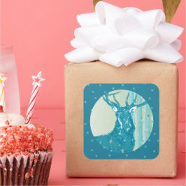 ヴィンテージアクアティール（緑がかった色）バックディア樺の木ツリースノーフレーク スクエアシール