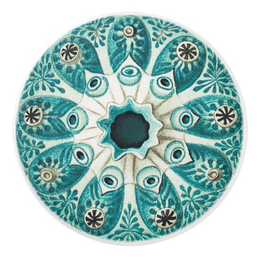 ヴィンテージアクアティール（緑がかった色）マリンチュニートイラストレーション🌀✨ セラミックノブ (正面)