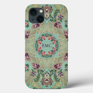 ヴィンテージアクアパープルフローラリミックスとイニシャル iPhone 13ケース