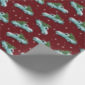 ヴィンテージアクアピックアップトラックと松 ラッピングペーパー (角)