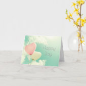 ヴィンテージアクアピンクパステルクラウドスカイバルーン カード (黄色い花)