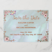 ヴィンテージアクアピ結婚オニーのフォイル日付カードを保存 箔招待状 (正面)