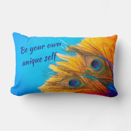 ヴィンテージアクアブルーエレガントピーコックフェザー ランバークッション