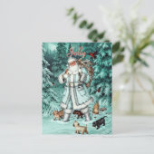 ヴィンテージアクアブルーサンタクロスクリスマスウッズ シーズンポストカード (スタンド正面)