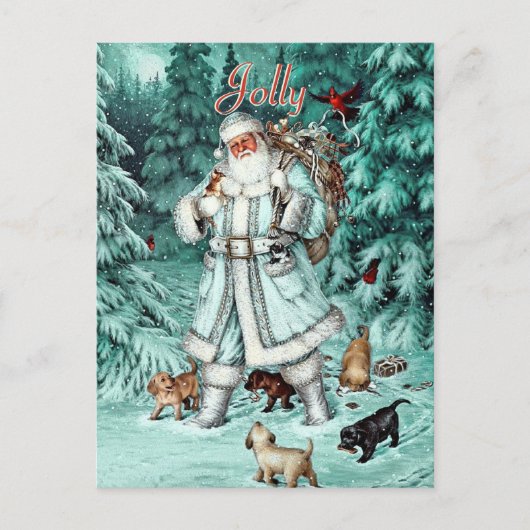 ヴィンテージアクアブルーサンタクロスクリスマスウッズ シーズンポストカード (正面)