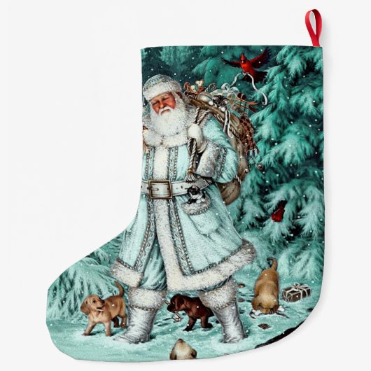 ヴィンテージアクアブルーサンタクロースクリスマスストッキング ラージクリスマスストッキング (裏面)