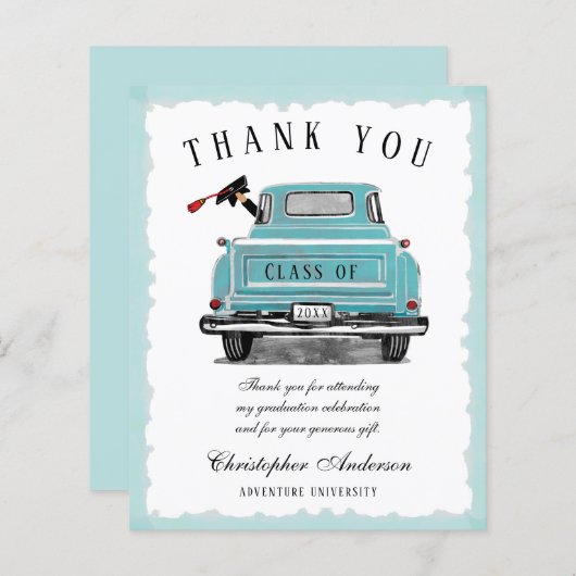 ヴィンテージアクアブルートラック卒業サンキューカード (正面/裏面)