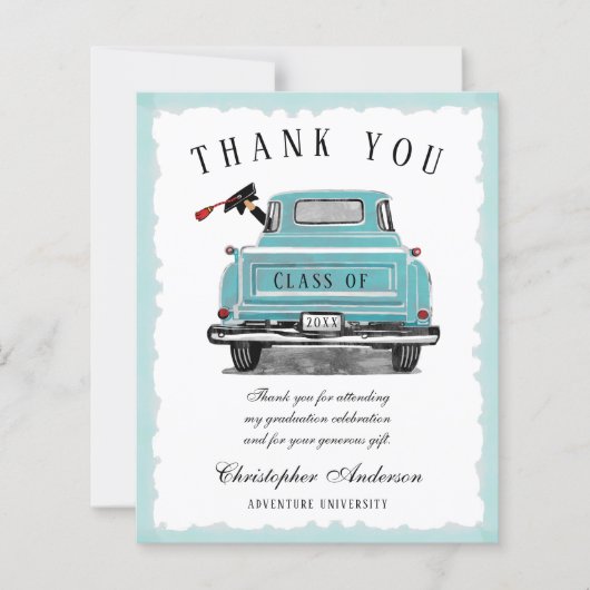 ヴィンテージアクアブルートラック卒業サンキューカード (正面)
