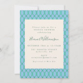 ヴィンテージアクアブルーラインパターンブライダルシャワー 招待状 (正面)
