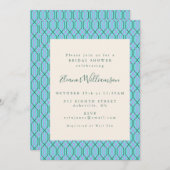 ヴィンテージアクアブルーラインパターン ブライダルシャワー 招待状 (正面/裏面)
