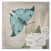 ヴィンテージアクアモスオンホワイトローゼスエフェメラ タイル (正面)