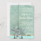 ヴィンテージアクアラブバードバードケージ結婚式招待状 招待状 (正面)