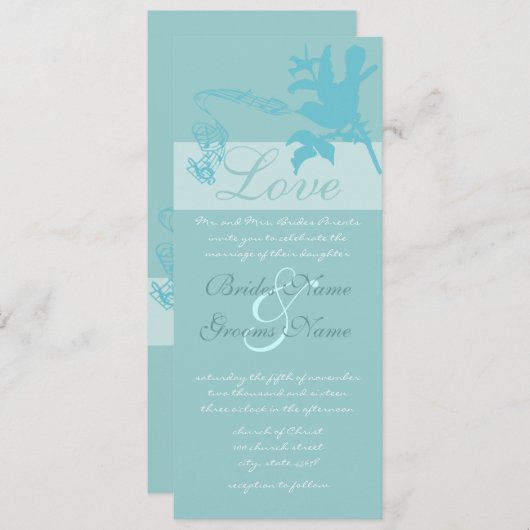 ヴィンテージアクアラブバード結婚式招待状 招待状 (正面/裏面)