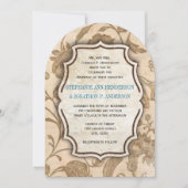 ヴィンテージアクア及びブラウンフローラル結婚模様 招待状 (正面)