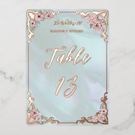 ヴィンテージアクア牡丹箔テーブル番号カード 箔招待状