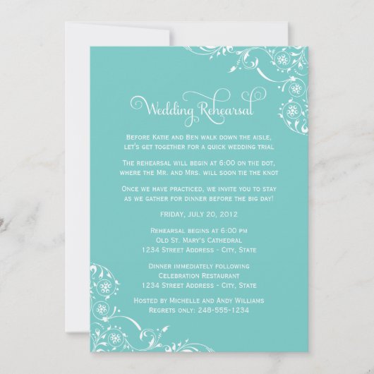 ヴィンテージアクア結婚スクロールのリハーサル 招待状 (正面)
