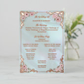 ヴィンテージアクア結婚牡丹の箔プログラムカード 箔招待状 (立ち正面)