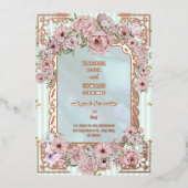 ヴィンテージアクア結婚牡丹フォイル招待状 箔招待状 (正面)