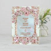 ヴィンテージアクア結婚牡丹フォイル招待状 箔招待状 (立ち正面)
