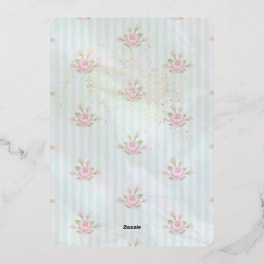 ヴィンテージアクア結婚牡丹フォイル招待状 箔招待状 (裏面)