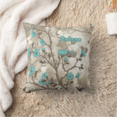 ヴィンテージアクア花グランジフローラカスタム クッション (ブランケット)