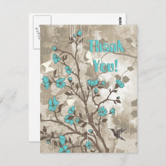 ヴィンテージアクア花グランジフローラカスタム ポストカード (正面/裏面)