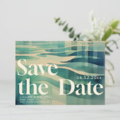 ヴィンテージアクア70s波フォトウェディング日付を保存 招待状 (スタンド正面)