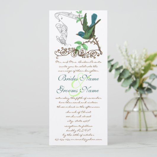 ヴィンテージアクア&グリーンラブバード結婚式招待状 招待状 (スタンド正面)